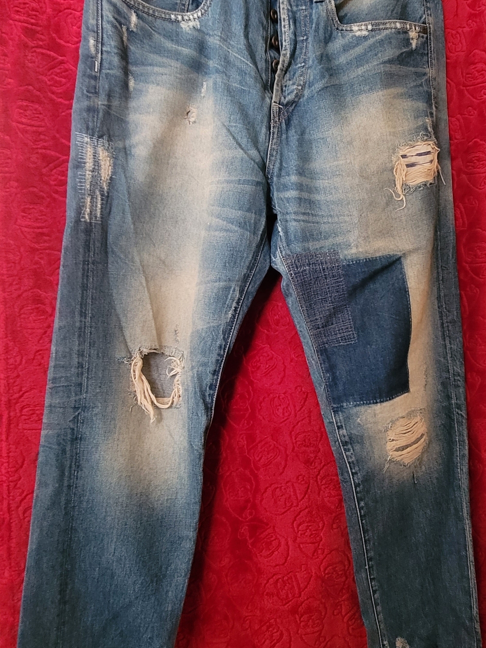 Zara Men's Distressed Blue Patchwork Jeans - 30